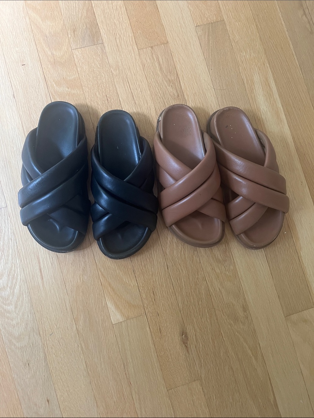 Anine Bing Crisscross Slide Sandals in Black and Brown